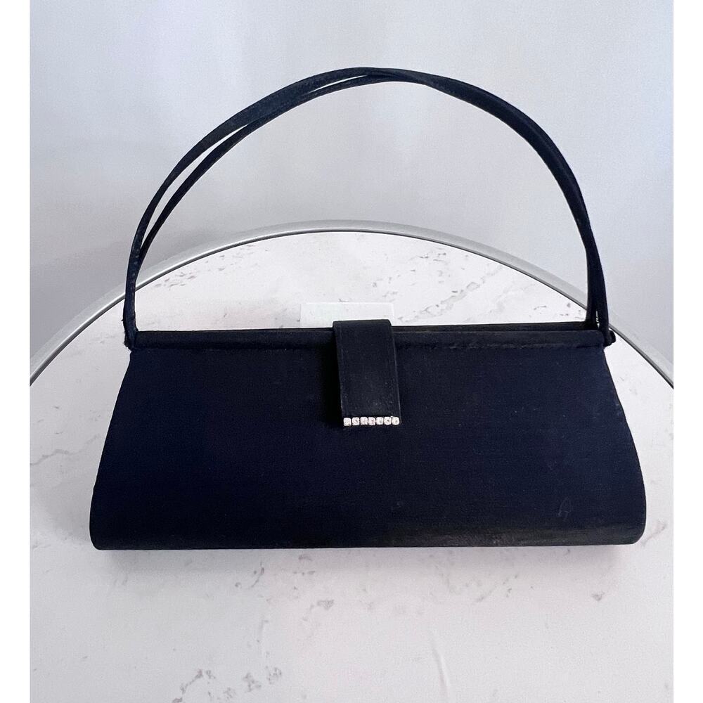 JESSICA MC CLINTOCK VINTAGE EVENING COCKTAIL BAG NAVY BLUE RHINESTONES HANDLE